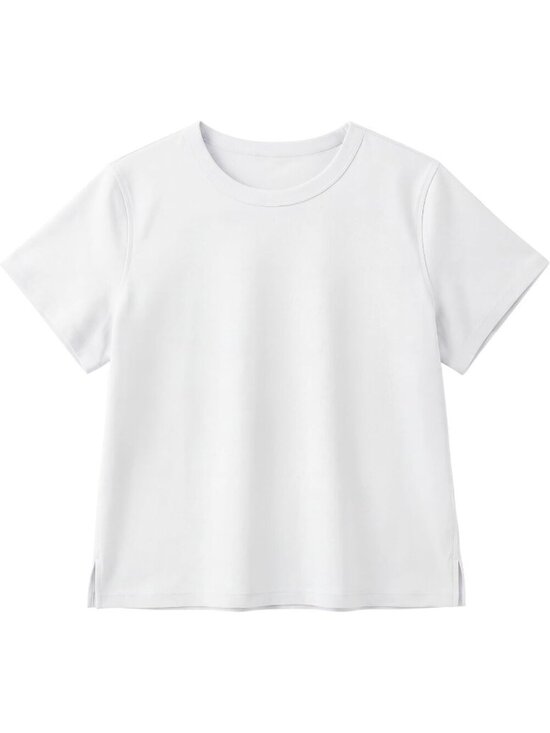 Tops - Women's White Cotton Crewneck Short Sleeve Basic Tees Summer Casual Crop Tops